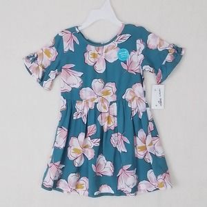 Carter's‎ Flutter Sleeve Dress Girl's Size 2T in Teal w/ Floral Pattern